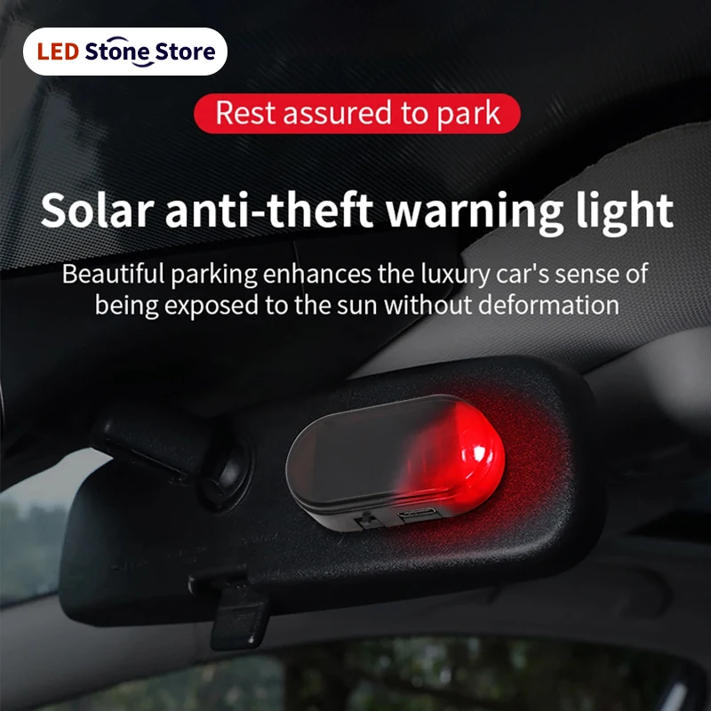1pc Car Fake Security Light Solar Powered Simulated Dummy Alarm Wireless Warning Anti-Theft Caution Lamp LED Flashing Lights