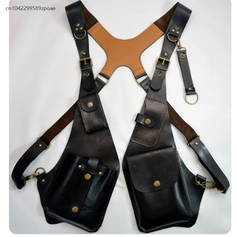 Steampunk Retro Anti-theft Leather Backpack Underarm Bag Outdoor Cosplay Adjustable Wallet Phone Case Men's Single Shoulder Bag