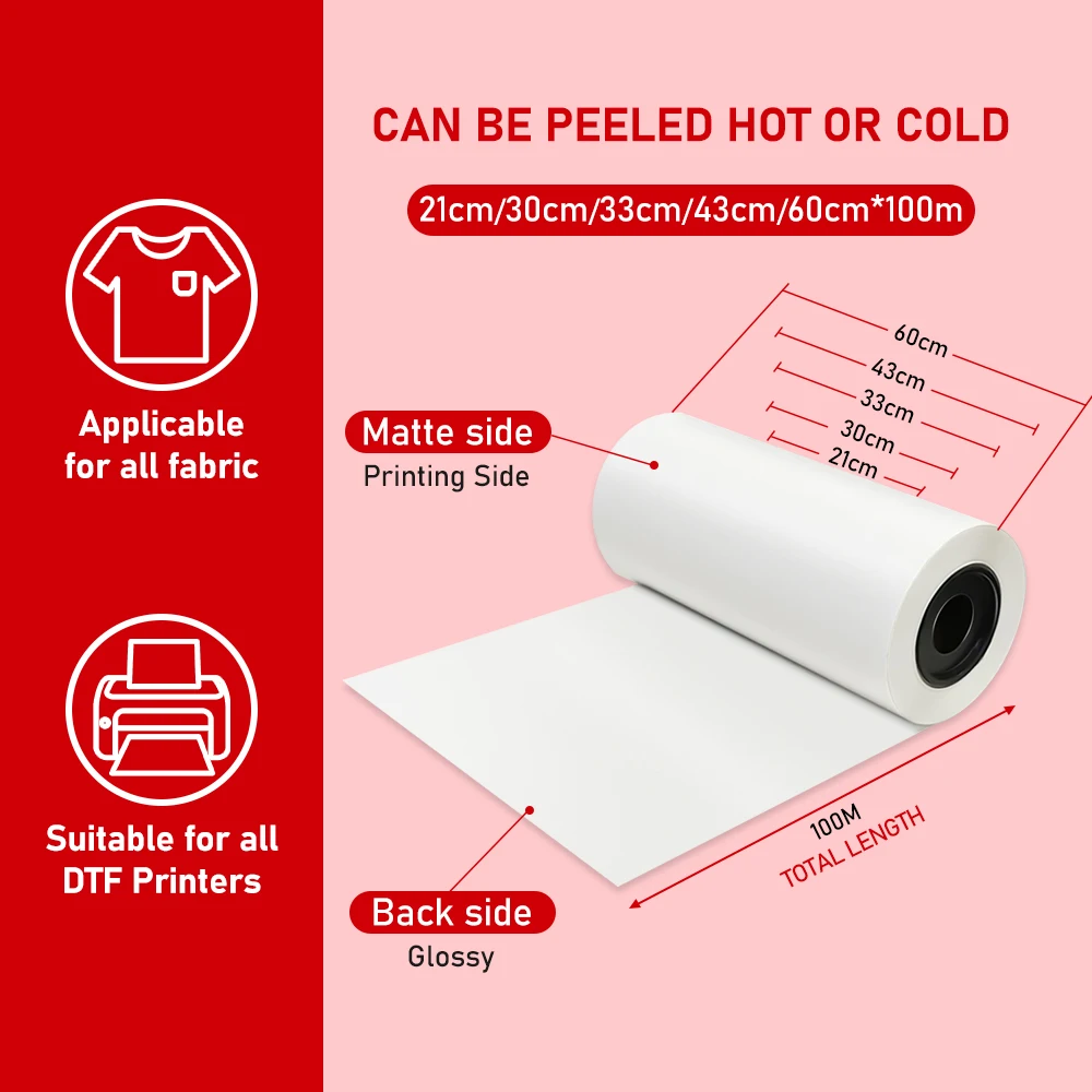 Imagem -04 - Papel de Impressão por Transferência Direta para T-shirt Rolo de Filme Pet Dtf Transferência Térmica a4 a3 21 30 33 43 60cm 100m