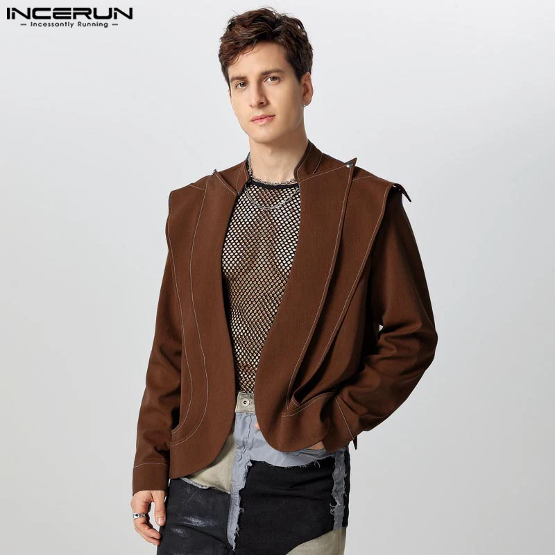 Solid Color Long Sleeve Suits INCERUN Deconstruction Blazer 2024 Casual Futuristic Design Handsome Jackets Fitting Elegeant Coat