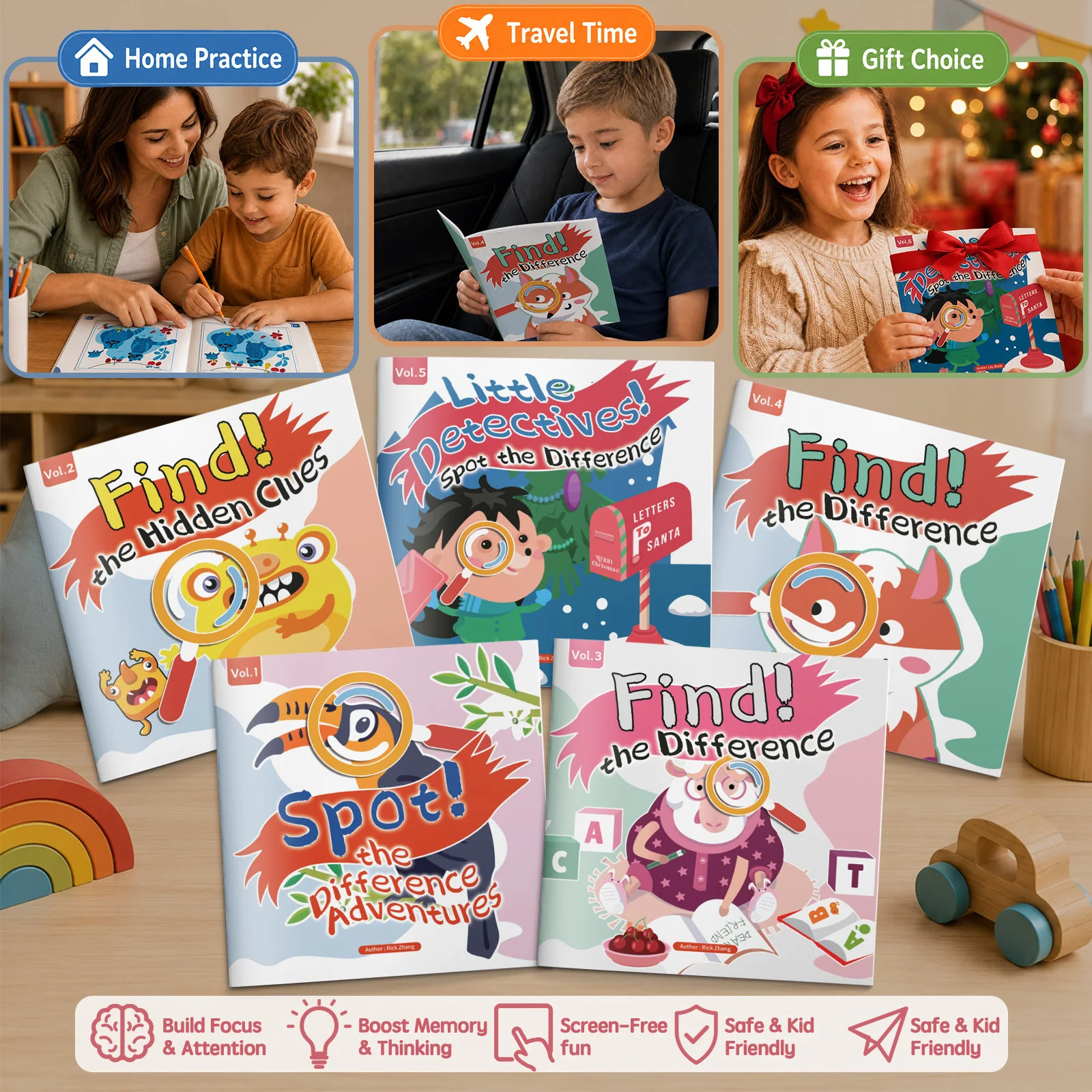 Spot the Difference Books for Kids, 5-Book Activity Workbook Set for Observation, Attention