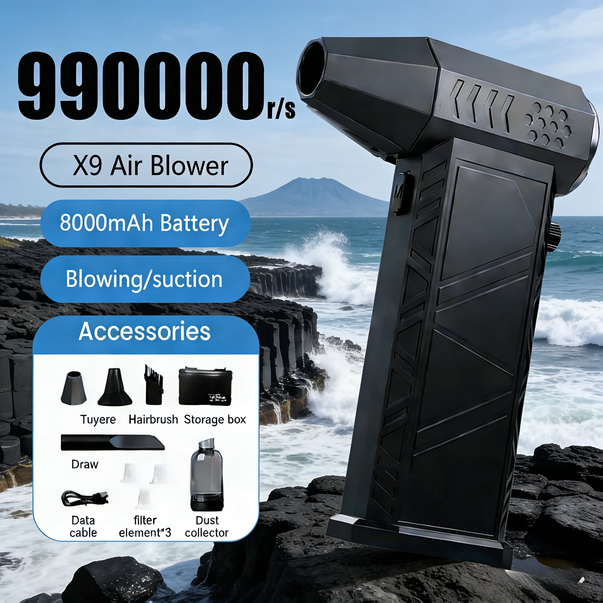 

X9Pro+ 2-в-1: Турбовоздуходувка-пылесос с бесщеточным двигателем 990000 об/мин, мощный поток воздуха 58 м/с, перезаряжаемый через Type-C