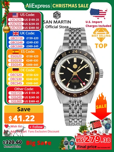 San Martin nuevo 39,5mm NH34 GMT reloj para hombre bisel de aluminio bidireccional zafiro mecánico automático de lujo 10Bar luminoso SN0116