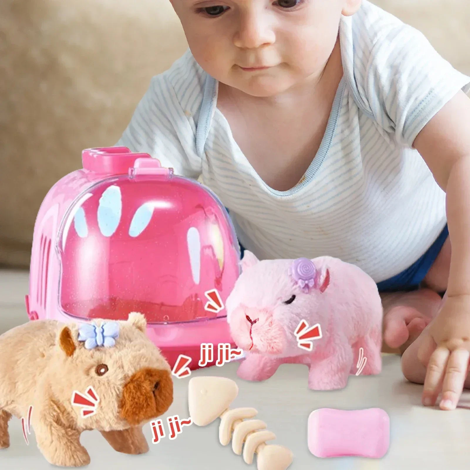 لعبة دمية كابيبارا الكهربائية للمشي مع صوت للأطفال، دمى قطيفة كهربائية، مجموعة شخصيات كابيبارا من القطيفة، لون عشوائي #6