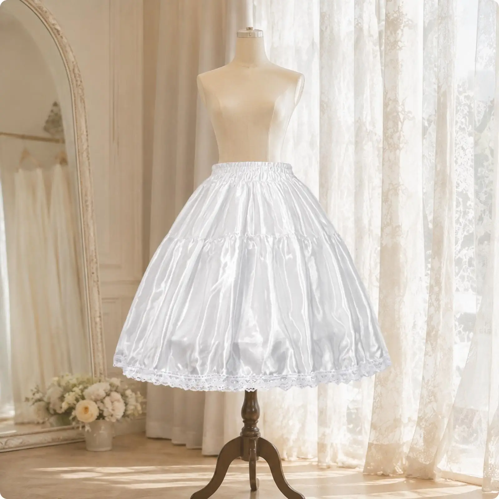 Lolita Petticoat Volume-Boosting Tiered Mesh Hoop Skirt Lightweight Cosplay Crinoline Underskirt for Wedding Ensembles, Costume