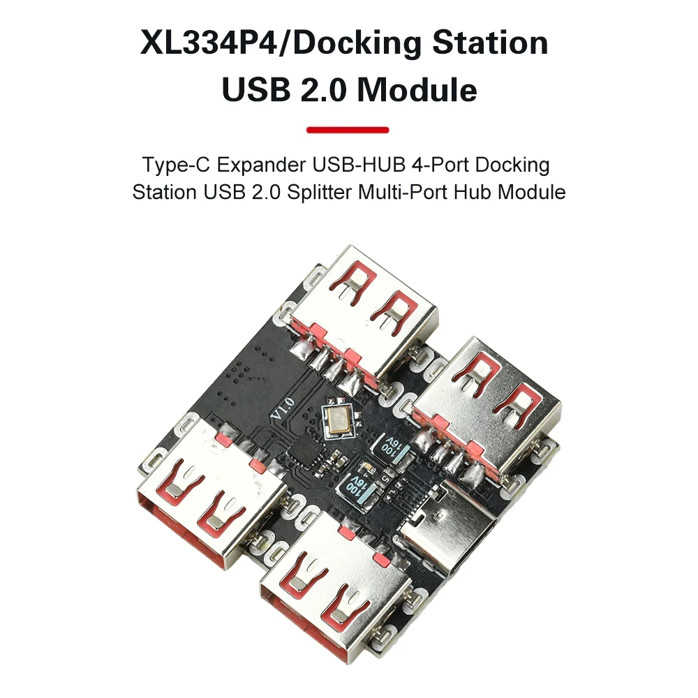 XL334P4 USB-HUB USB 2.0 4-port Controller Expansion Module USB 2.0 to 4 Channel Splitter USB-HUB Type-C Extender Board 40MB/S