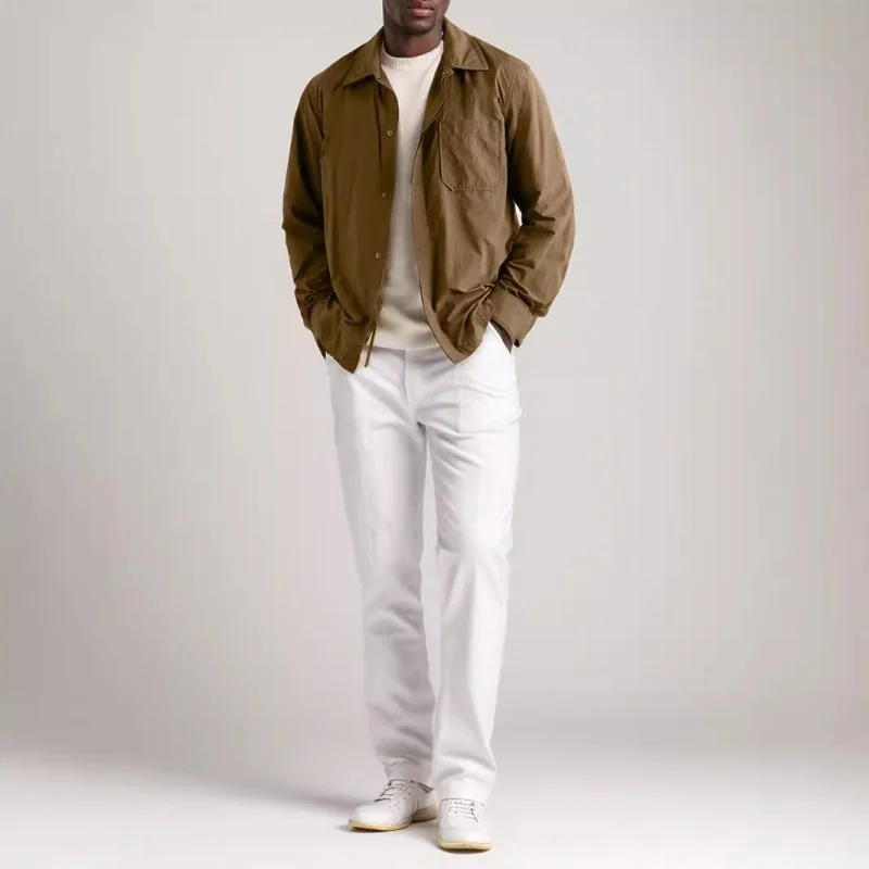 In Stock Spring and Autumn New Men's Retro Leisure Cargo Style Jacket Solid Color Coat Men's Duster