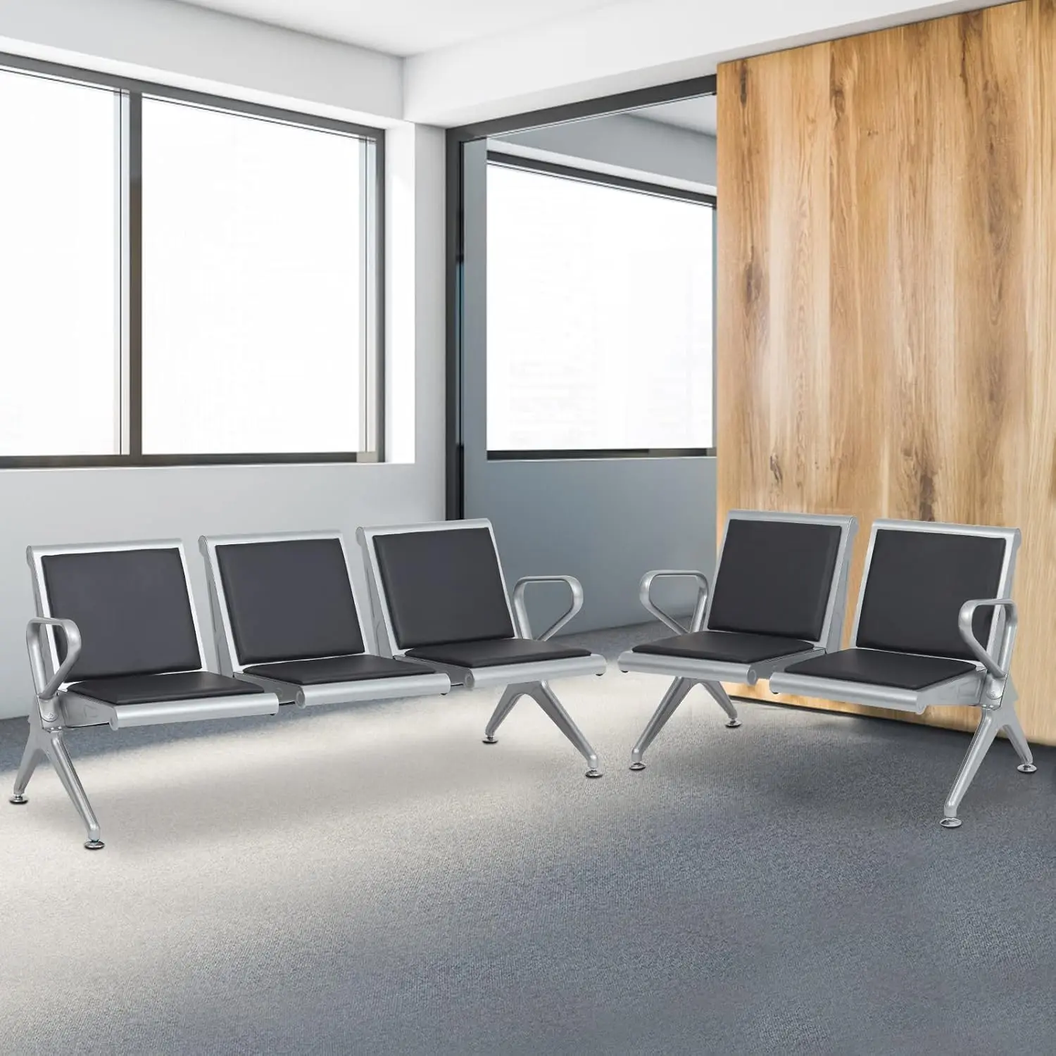 Kintness 5-Seat Reception Chair - Waiting Room Chairs, Airport Chair Guest Bench For Office, Airport, Lobby, Hospital Salon