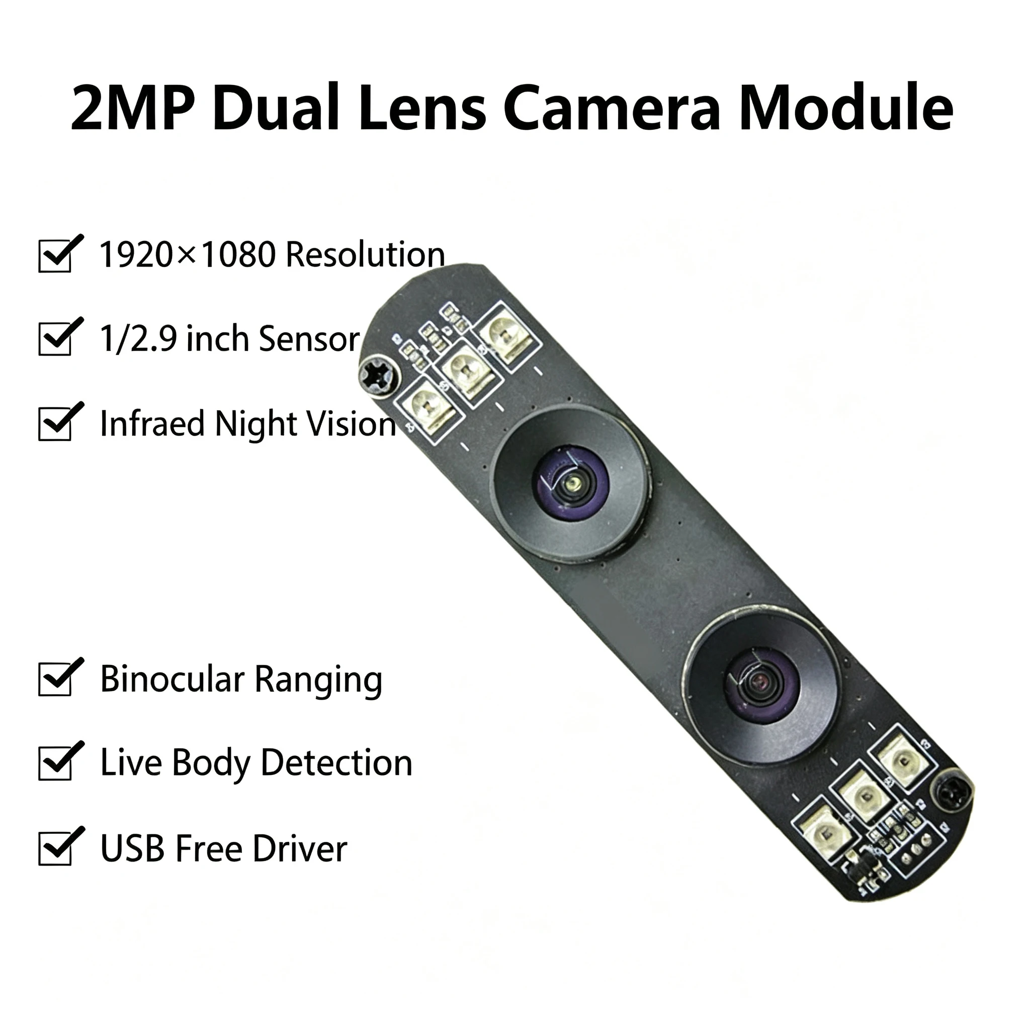 2MP Dual Lens Camera Module IR Night Vision Face Recognition USB Webcam Live Detection Distance Measurement
