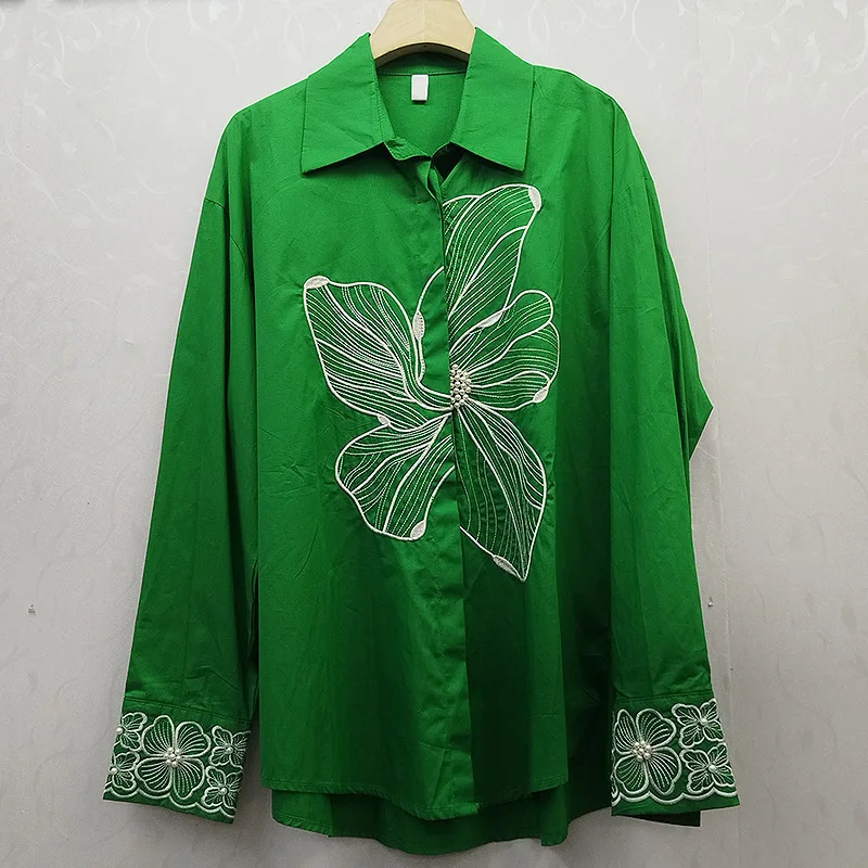 

Heavy Craft French Style 2025 Light Luxury Three-Dimensional Butterfly Design Long Sleeve Turn-Down Collar Shirt Loose Fit Top