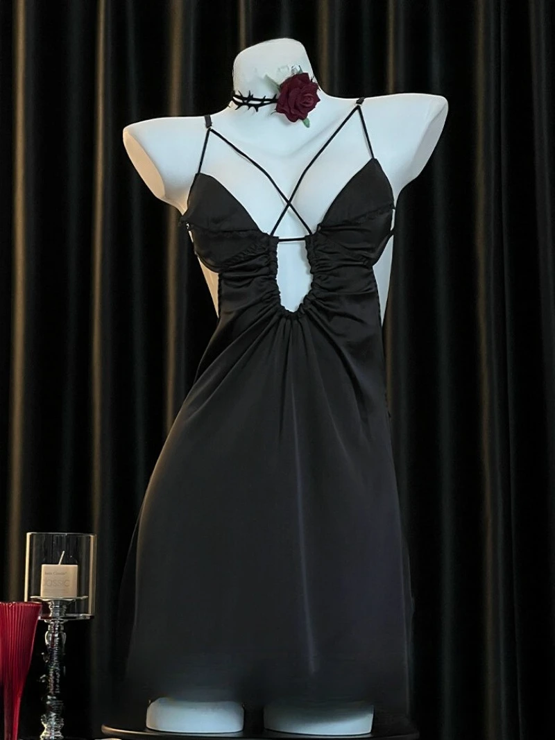 

Sexy Ice Silk Pajama for Women,Halter Backless Sleepwear,Thin Satin Nightdress,Hot Pure Desire Home Lingerie for Romantic Dates