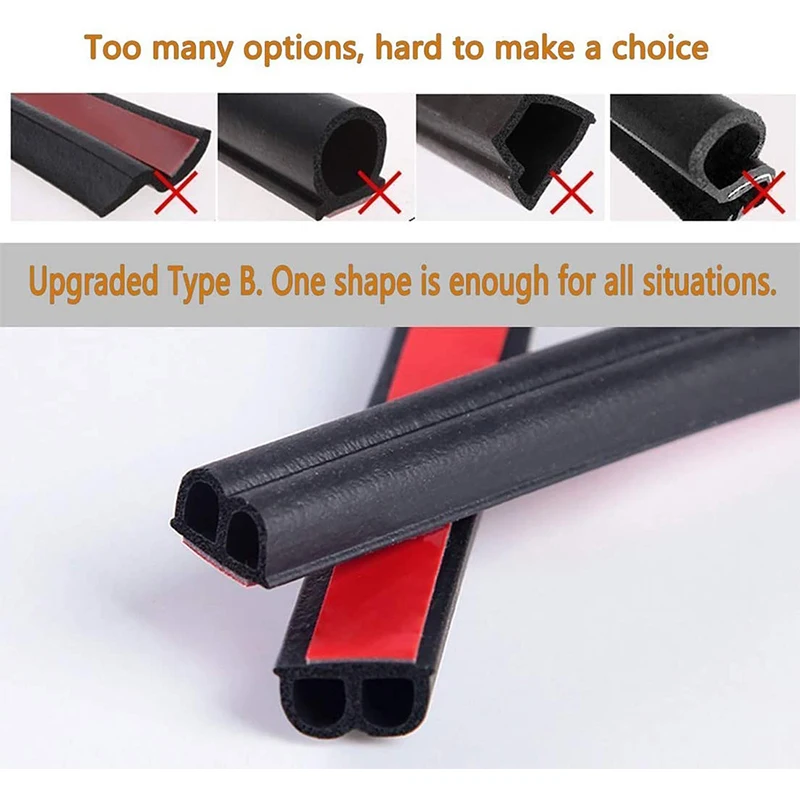 5/8/10 Meters B Type Car Door Seal Strips Noise Insulation Windproof Weatherstrip Rubber Seals Sticker Auto Interior Accessories