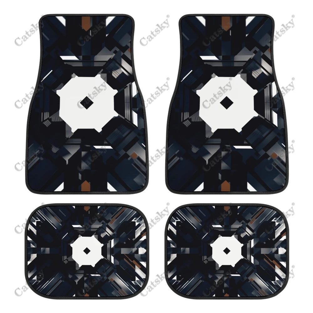 Futuristic Geometric Shapes Car Auto Floor Mats Carpet, 4PCS Customized Cars Mat All Weather Automotive Vehicle Pad Stylish