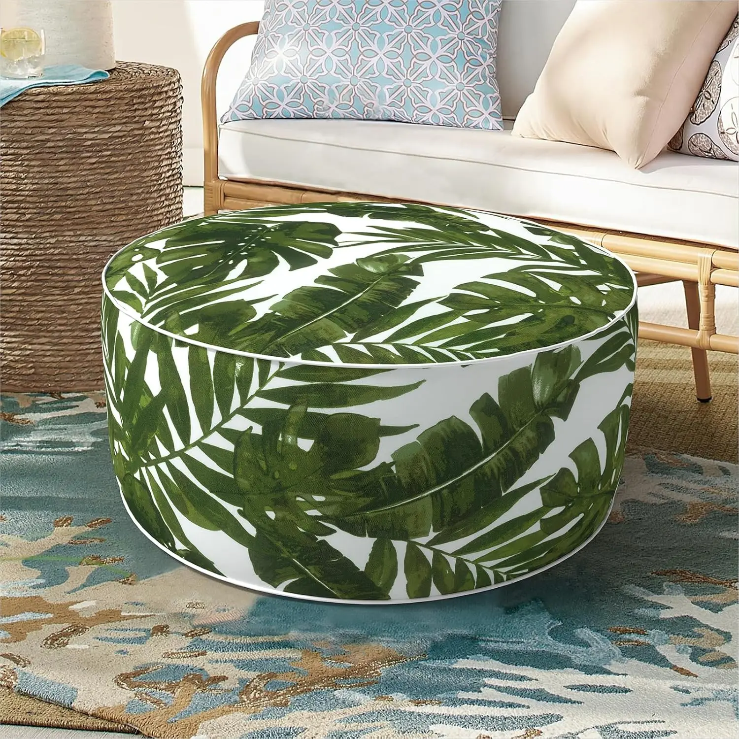 

Inflatable Ottoman Stool D21 Xh9 For Outdoor/Indoor Use, Water Repellent Patio Foot Rest Stool With Portable Handle,Round Pouf