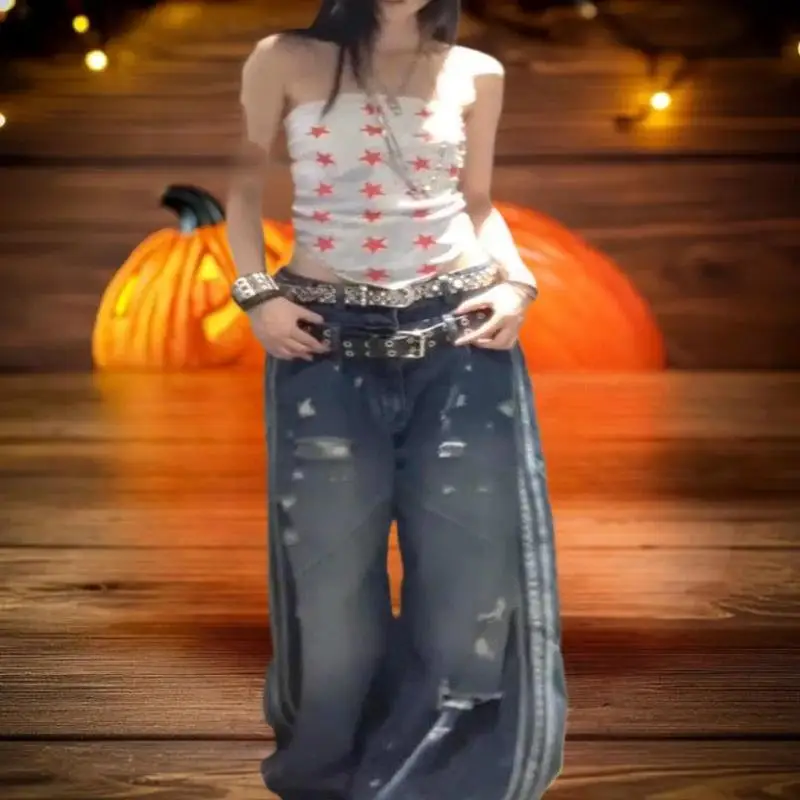 Streetwear น้ําหนักเบาผ้าพันคอผ้าไหมสแควร์ขนาดใหญ่ Y2K Star ผ้าพันคอผมสําหรับผู้หญิง Hip Hop Punk Breathable Headwear Headscarf