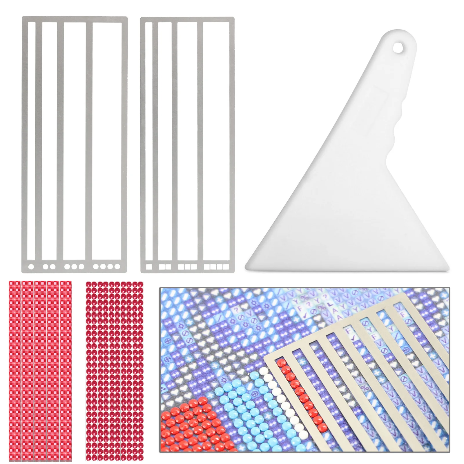 2 Stück Edelstahl-Diamant-Malerei-Hilfswerkzeug-Lineal und 1 Stück Kunststoff-Diamant-Malerei-Korrektor für Diamantkunst