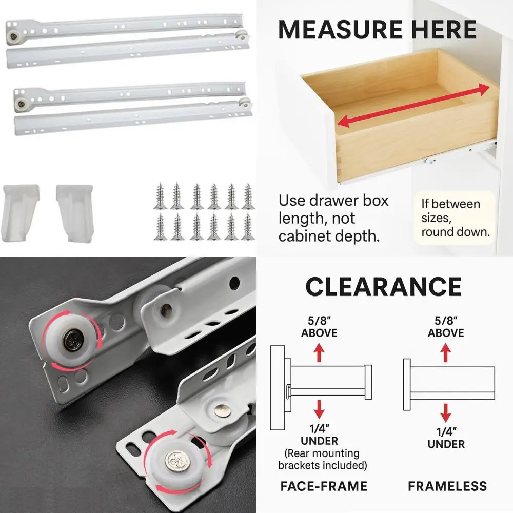 

Сверхмощные евросла емкостью 75 фунтов, 18 дюймов, упаковка из 10 шт., подходят для лицевой рамы и безрамных шкафов, холоднокатаная сталь, P