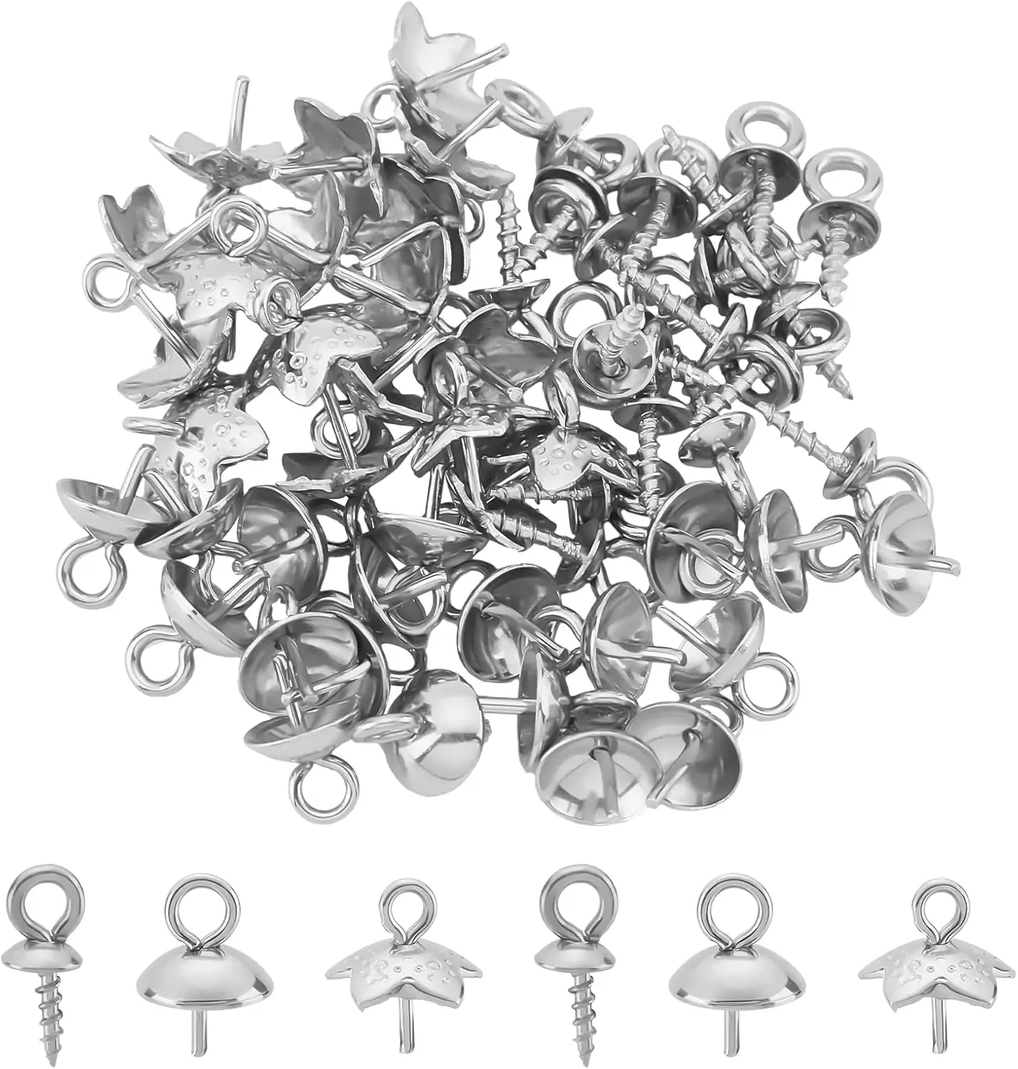 

About 60Pcs Pendants Pinch Charm Connector Findings Pendant Bails Clasps Stainless Steel Cup Pearl Peg Bails Pin Pendants for DI