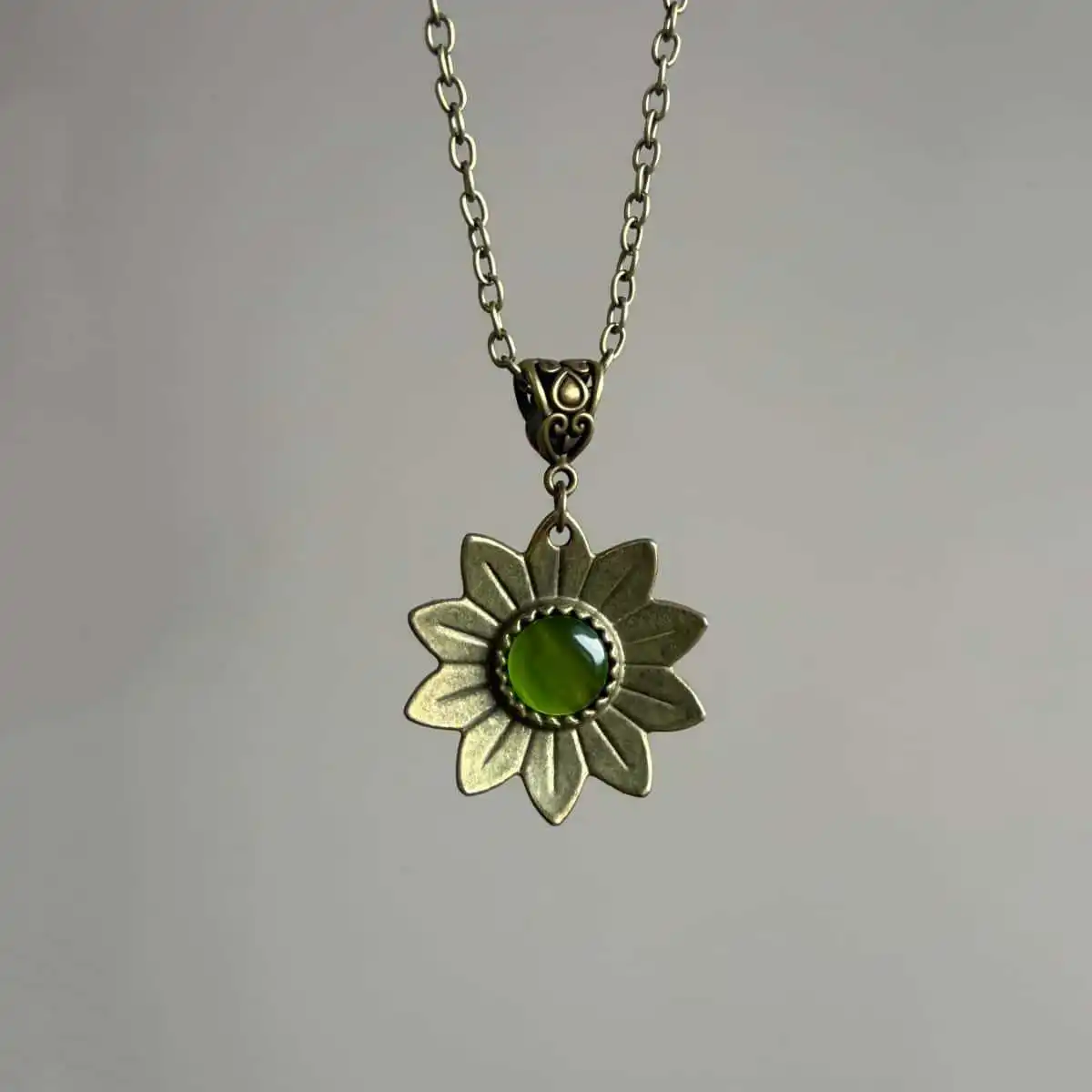 Green sunflower earring,vintage jewelry,Boho accessories,lotus,bronze color, mysterious,flowers,engraved,EarHook for Women Girl