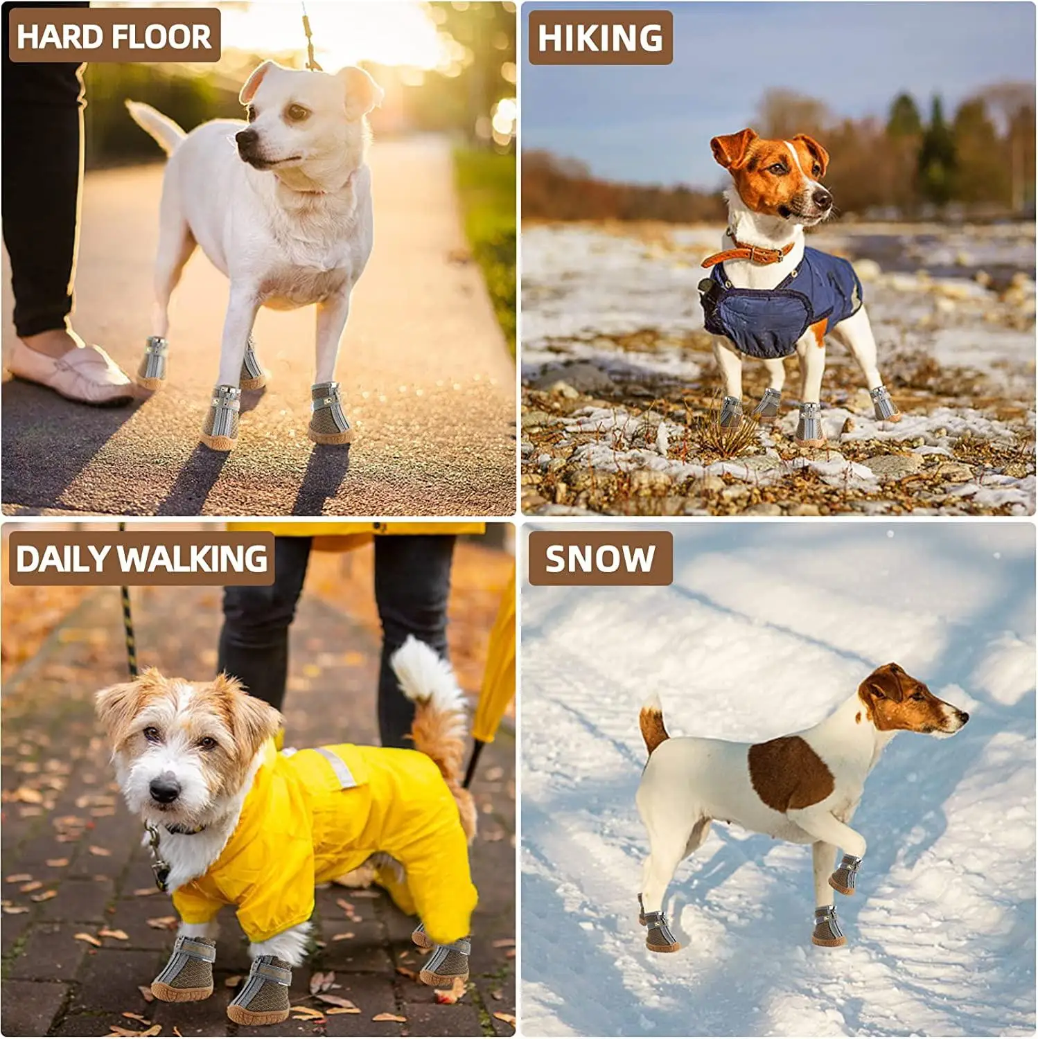 4pcs Dog Waterproof Shoes Dog Rain Boots with Reflective Strip Anti Slip Breathable Snow Boots for Small Pets Safer Night Travel