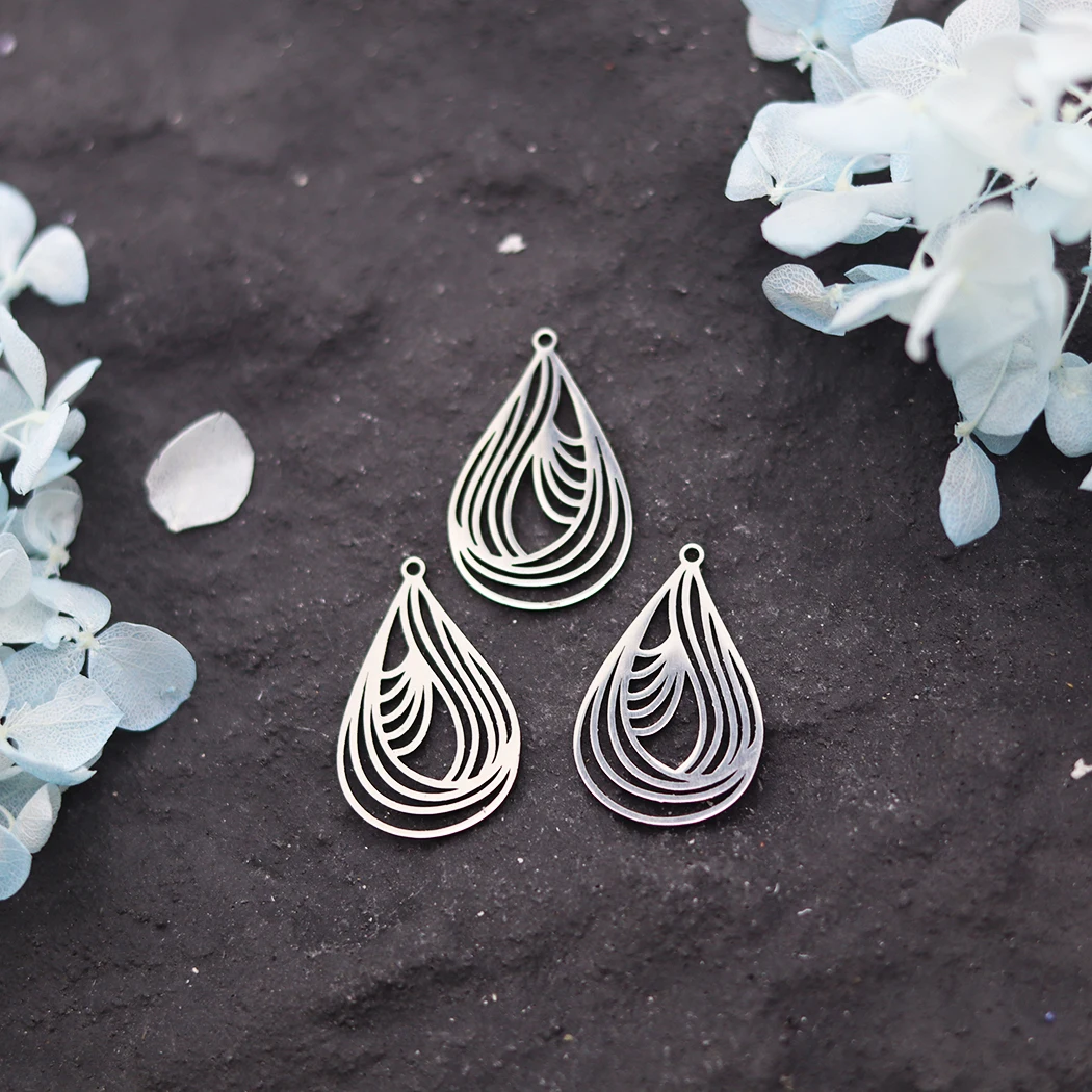 3pcs Stainless Steel Pendant Earring Findings Geometric Line Water Drop Shaped Charms DIY Jewelry Making Supplies