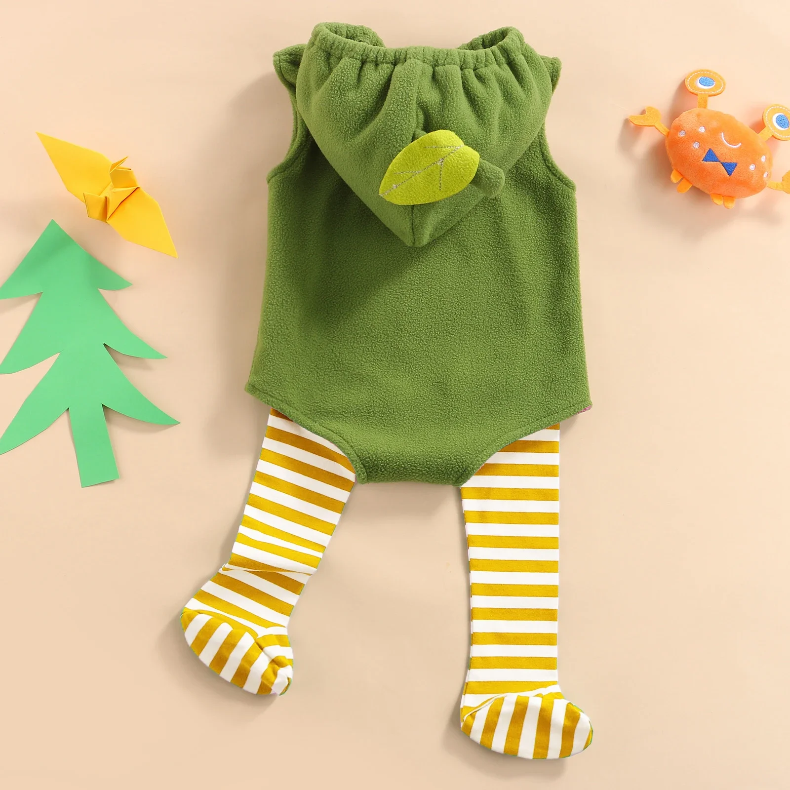 VISgogo Baby Girls Boys 2pcs Halloween Romper Clothes Avocado Sleeveless Zipper Hooded Jumpsuits+Striped Stockings Outfits