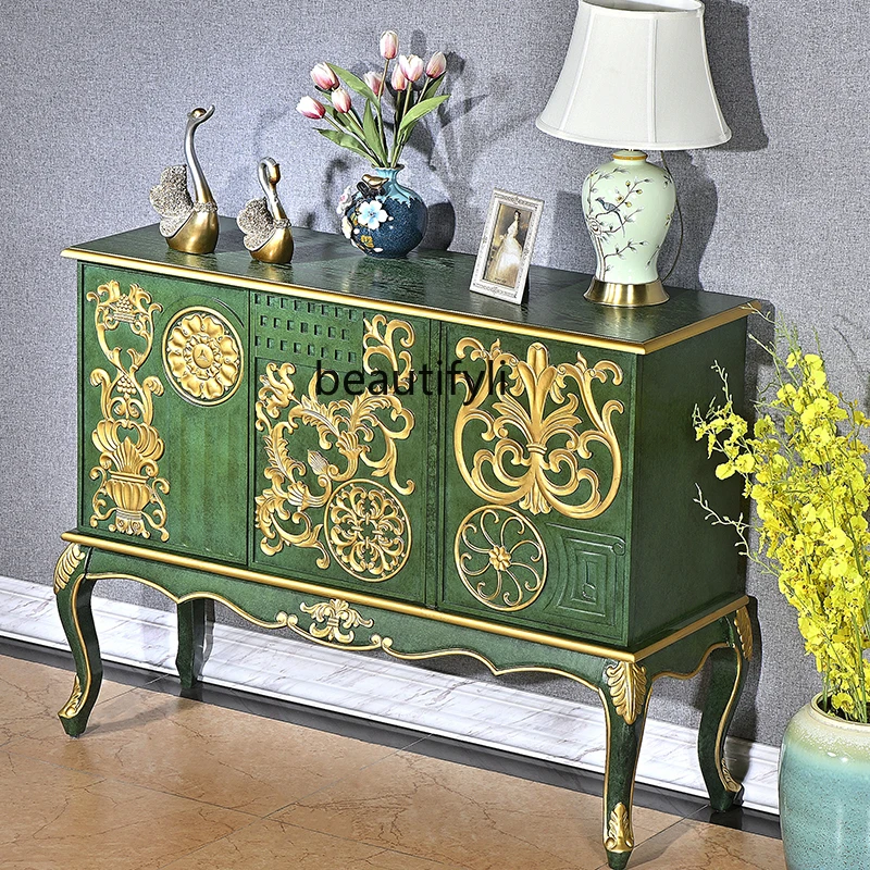 

American Retro Entryway Cabinet, Light Luxury Style, Solid Wood Entryway Hallway Partition Cabinet