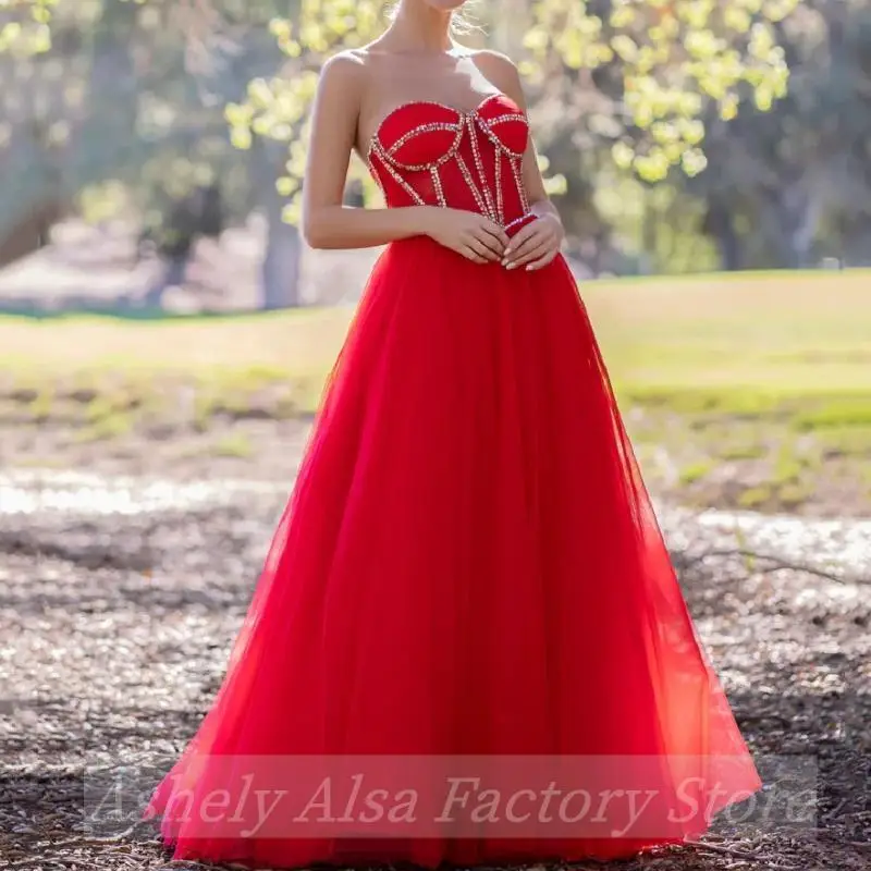 Elegant Red Long Prom Dresses 2024 Sweetheart Crystal Draped A Line Women Formal Evening Dress Bride Wedding Party Occasion Gown