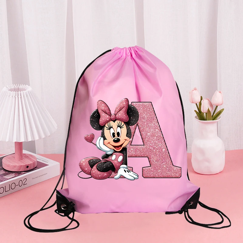 Bolsa de gimnasio impermeable de Mickey Minnie Mouse de Disney, paquete de bolsillo con letras impresas de dibujos animados, mochilas de Fitness, bolsas deportivas con cordón para natación