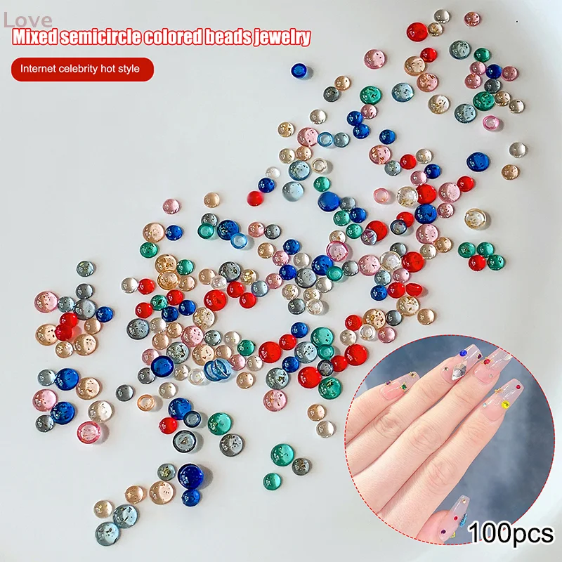 [L & P] 100 قطعة التألق شقة الظهر جولة الماس مختلط اللون الراتنج مسمار الفن الراين زينة مانيكير الحلي