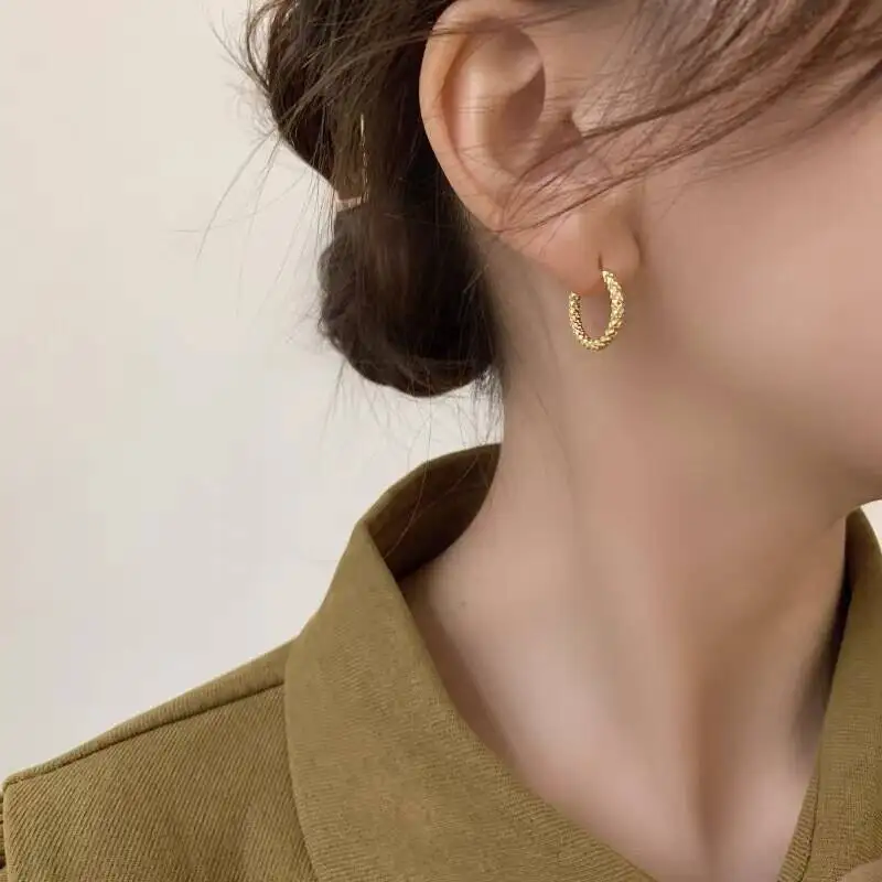 Hammered Textured Huggie Hoop Earrings Titanium Steel Waterproof Anti-fade Hypoallergenic Unisex Earrings Fashion Jewelry Gift
