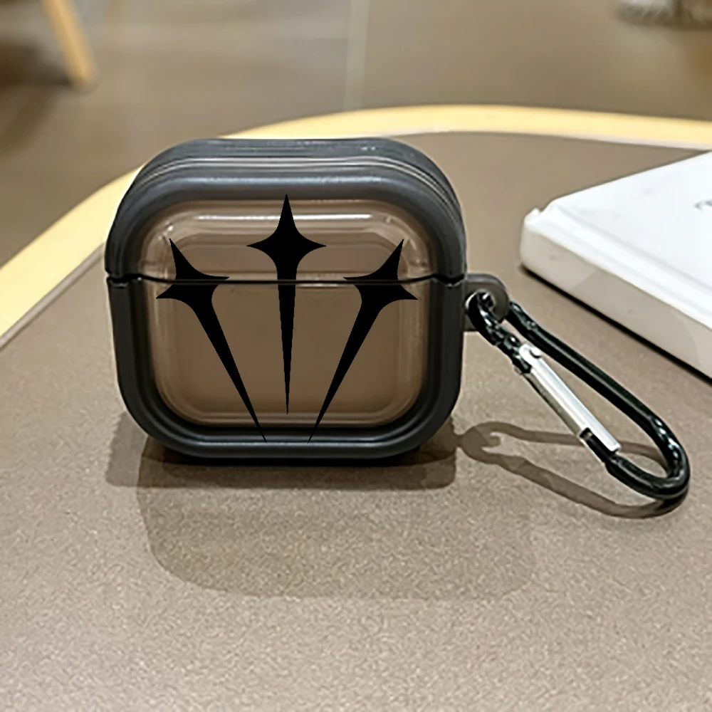 Minimalistische schwarze Star-Kopfhörerhülle für AirPods Pro 3/Pro 2/Pro, Ohrhörerhülle für AirPods 4/3/2/1, stoßfeste Hülle mit Karabiner – Detail 6