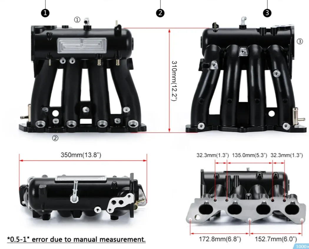 Black Silver Aluminum Intake Manifold Suitable For Honda Civic D15 D16 D Series 88-00 CRX DEL SOL Engine Parts