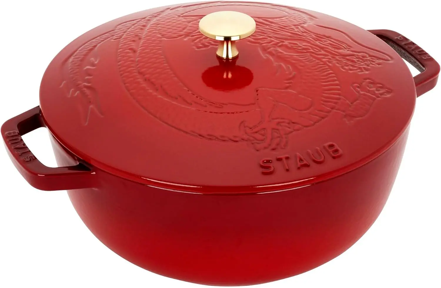 

STAUB Specialty Shaped Dutch Cast Iron 3.75-qt Essential French Oven Dragon Lid-Cherry