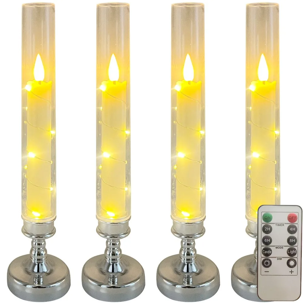 光る炎のないキャンドルランプ、揺らめくナイトライト、ledテーパーキャンドル、リアルな3d芯、リモートタイマー付き、雰囲気照明