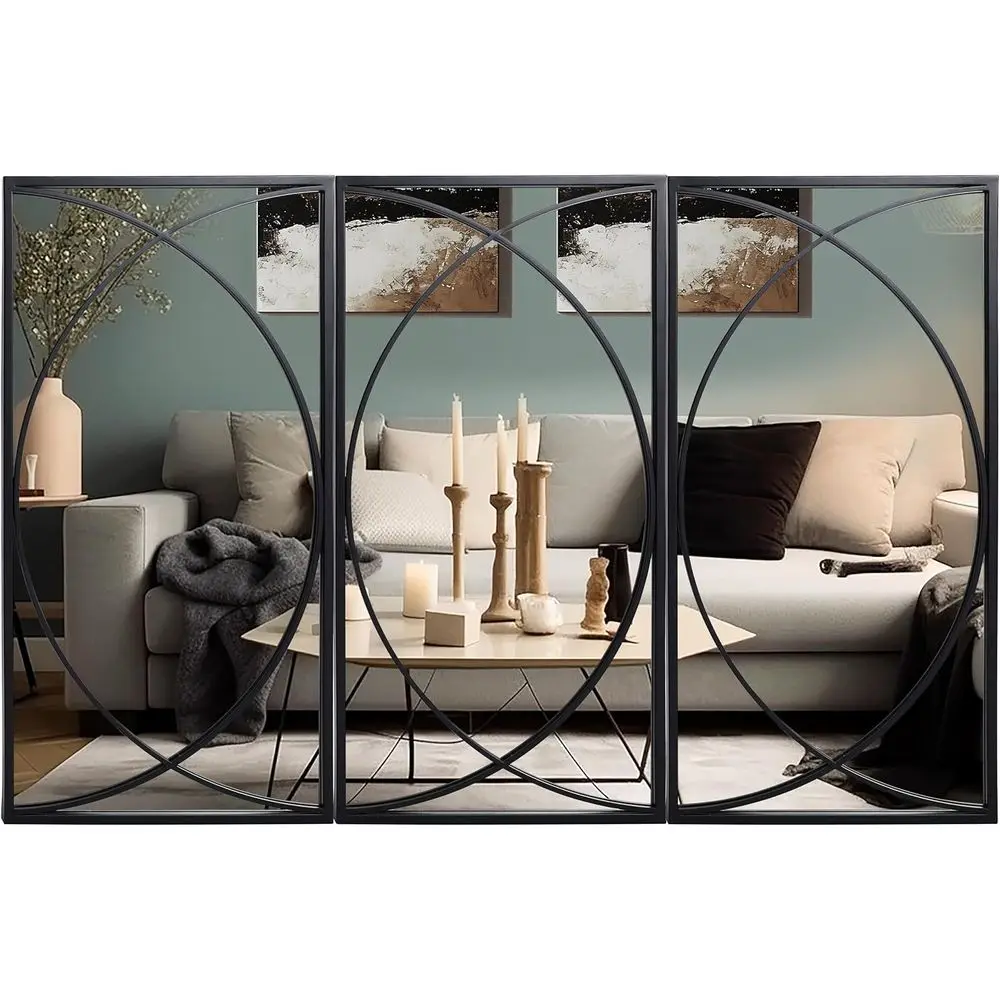 

Набор из 3-х черных металлических круглых настенных зеркал LuxenHome: большое зеркало для туалетного столика или спальни, черное акцентное металлическое зеркало для прихожей.