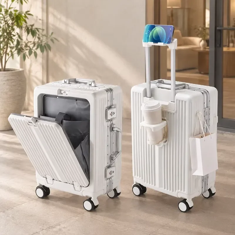 2026 American warehouse 20-inch 24-inch zipper-free aluminum frame computer suitcase high-quality front-opening hard case
