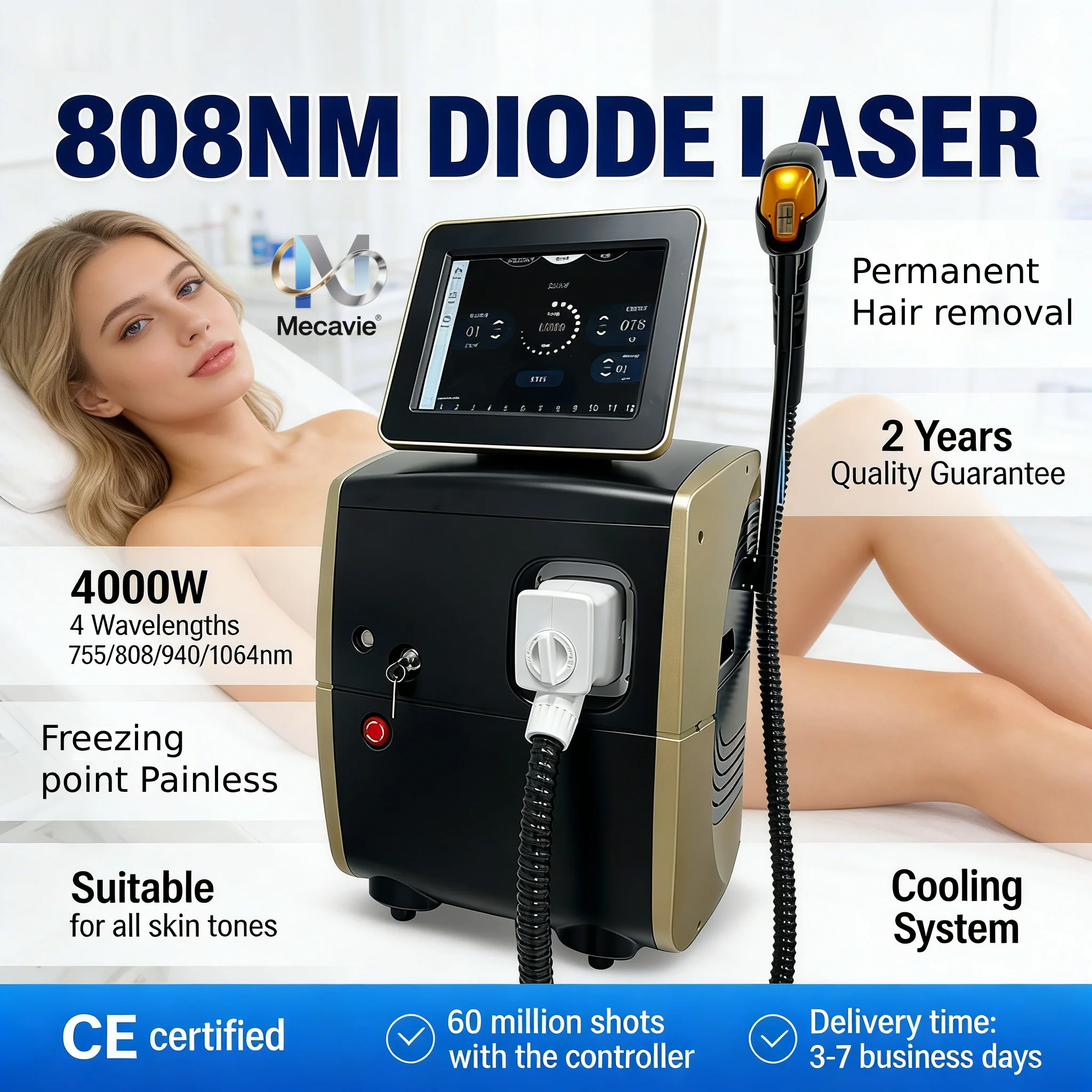 

Безболезненный и перманентный лазерный диодный аппарат для удаления волос с 4 длинами волн и мощностью 4000 Вт (1064 нм + 940 нм + 808 нм + 755 нм) – новейшая модель