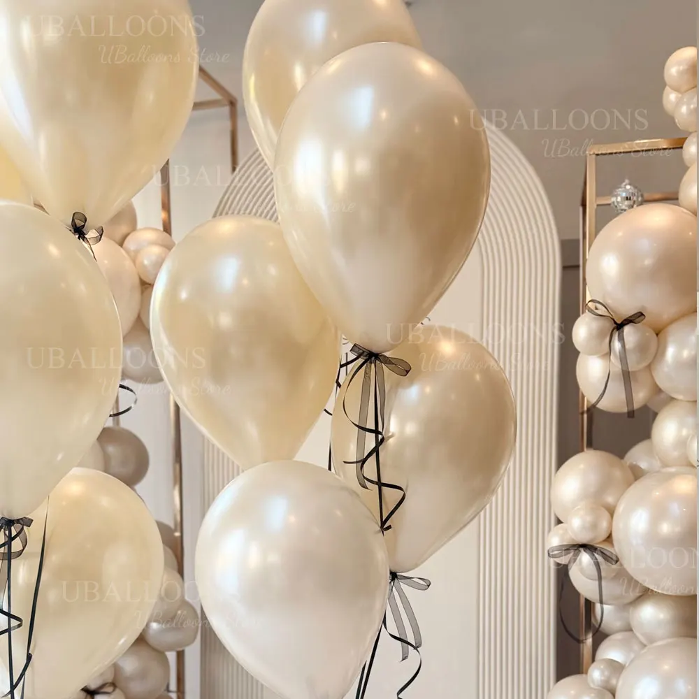 Doppelt gefüllte perlweiße Luftballons, 5/10/12/18 Zoll, doppellagige perlweiße Latexballons für Hochzeit, Geburtstag, Babyparty, Dezember – Detail 10