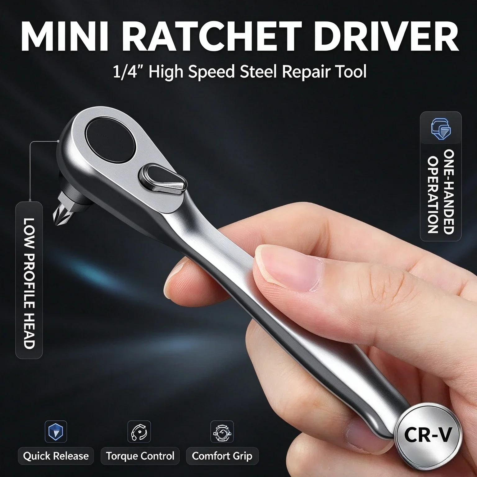 Ratchet Wrench - 1/4 Drive Ratchet Handle with 72 Teeth Quick Release, Screwdriver Bits Hand Tool for Auto Motorcycle Repair