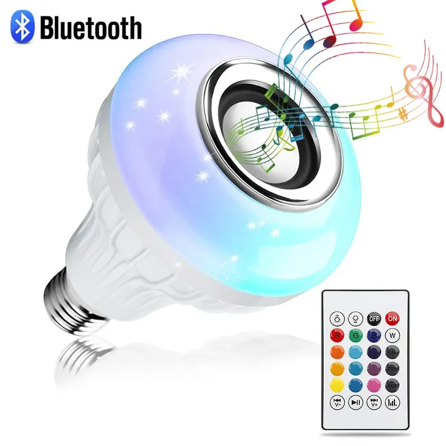 12W E27 Bluetooth Speaker Music Bulb Remote Control RGB Light Bulb 85-265V For Bedroom Home Decor Color Changing RGB Lamp