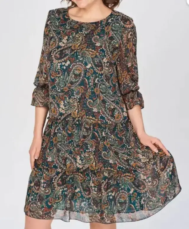 

Women's Printed Dress Casual Fashionable Elegant Spring Summer Round Neck Short Sleeved Mid Length Jumpsuit Umbrella Skirt