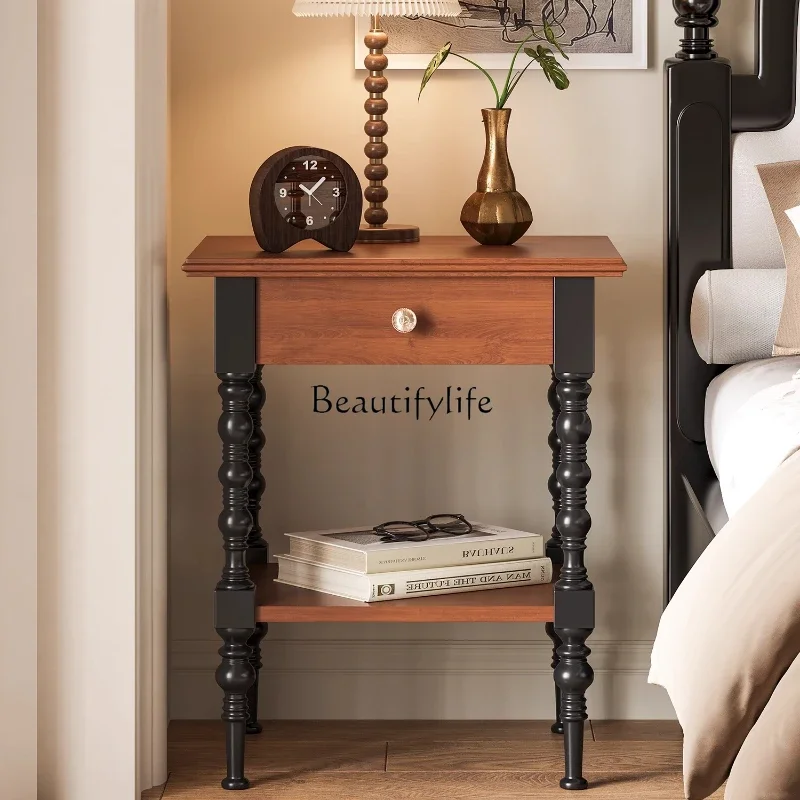 

ls 18Vintage Minimalist Bedside Table Small Apartment Living Room Bedroom Movable Small Side Table