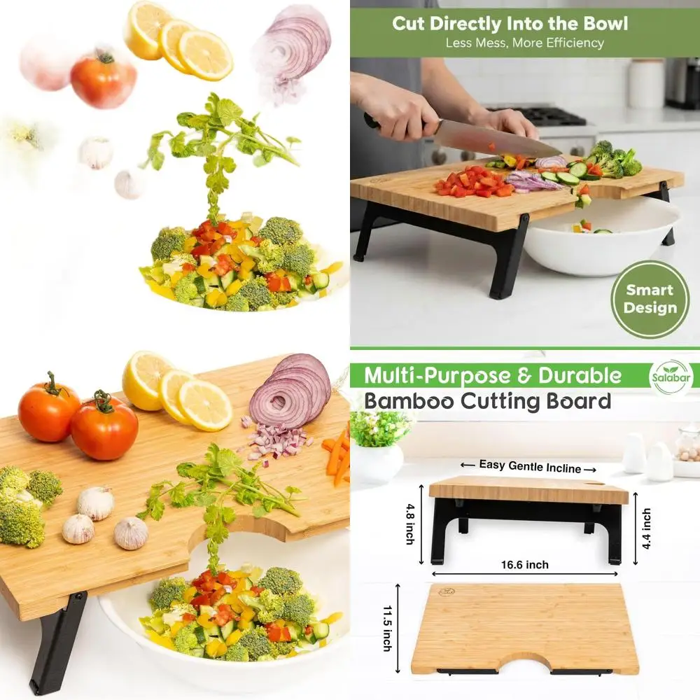 

Large 16x12 Inch Eco-Friendly Raised Cutting Board with Foldable Legs for Non-Slip, Space-Saving Kitchen Use and Easy Bowl Trans