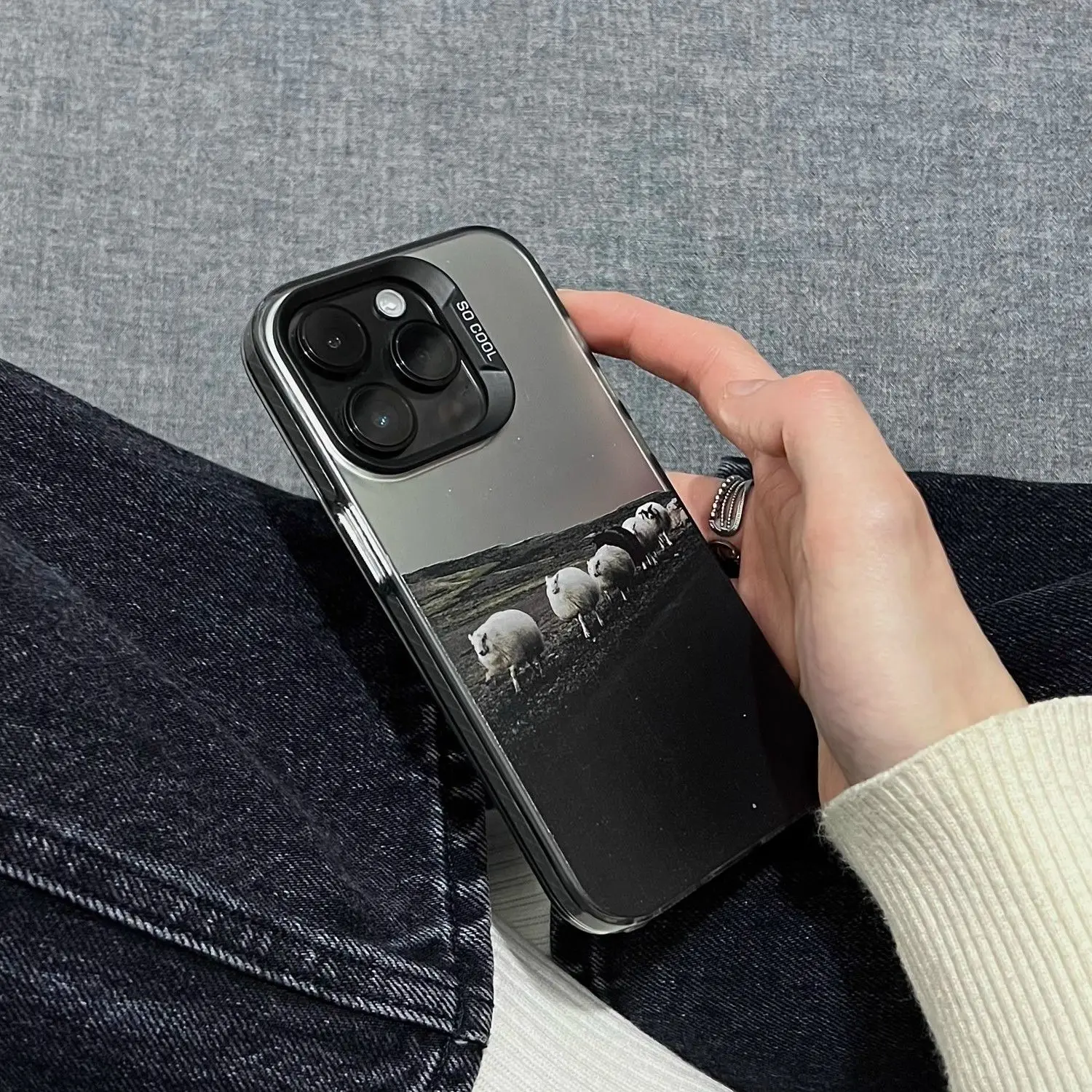 Retro-Flock-Design-Handyhülle für iPhone 16, 15, 14, 13, 12, 11 Pro/Max/Plus, stoßfeste Rückseite, Anti-Fingerabdruck