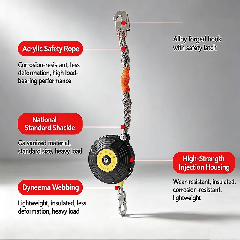 10m 15m Heavy Duty Fall Arrester Self Retracting Lifeline Elevator Crane Safety Device Self Locking Fall Protection Tool