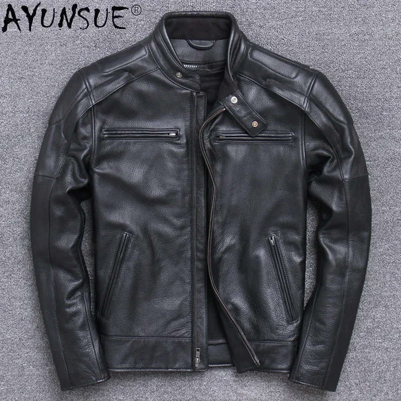 AYUNSUE Genuine Leather Jacket Men Vintage Natural Cowskin Coat Autumn Winter Mens Motorcycle Jackets Chaquetas Hombre