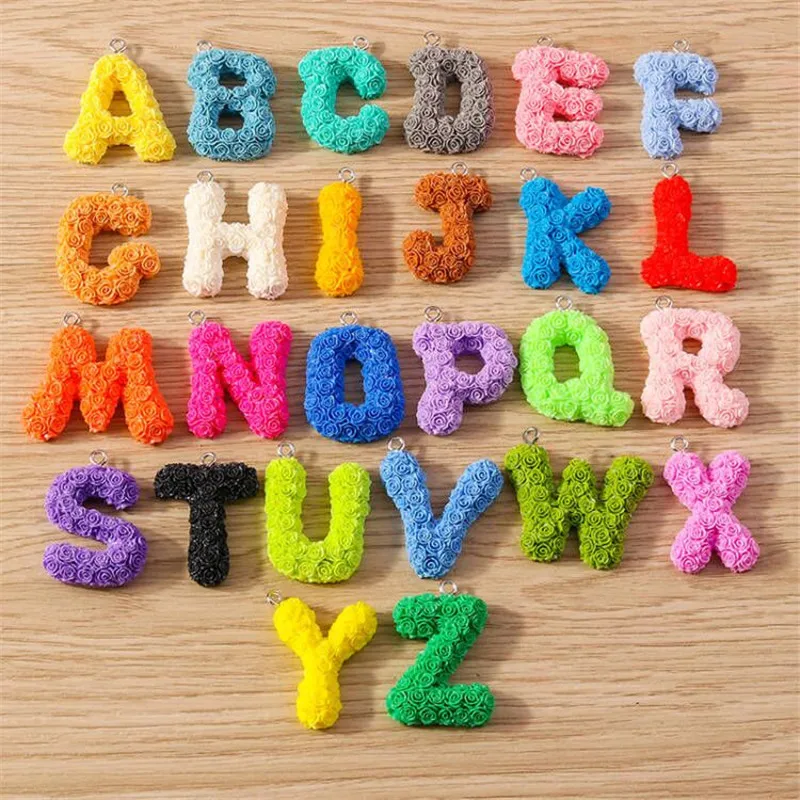 10pcs Colorful A-Z Alphabet Flower 26 Letters Charms Pendant for Jewelry Making Drop Earrings Necklace Keychains DIY Crafts Gift