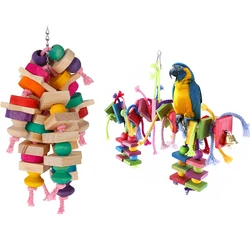 Wooden Parrot Toys Bird Cage Hanging Chewing Toys Multicolored Parrot Foraging Blocks for Birds Parrots Parakeets Pet Product