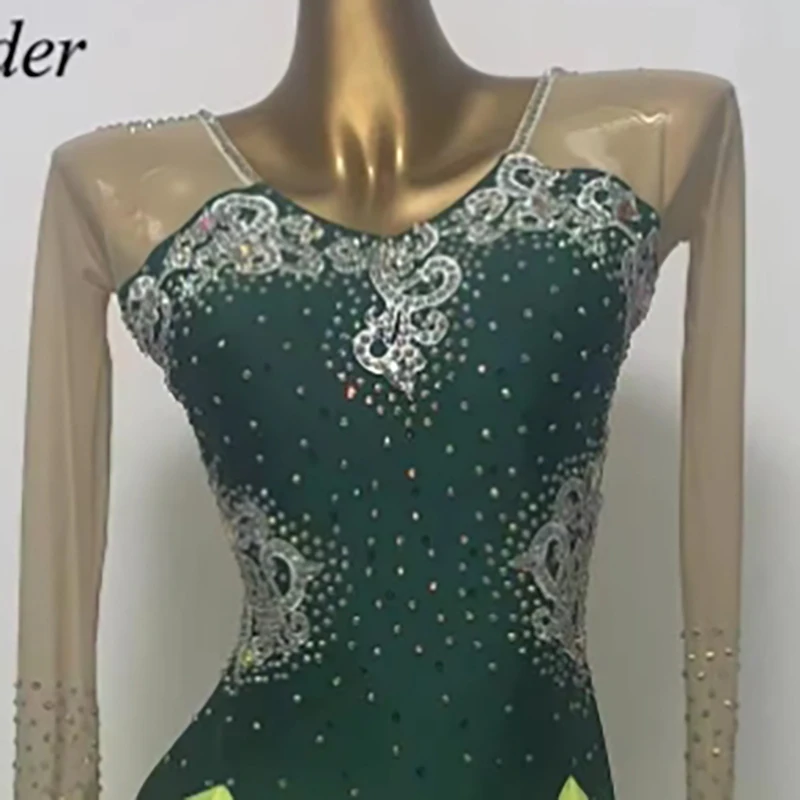 Latin Dance Stage Rhinestone Women's Clothing High-end Custom Gauze Skirt Samba Performance High Flash Clothing Dress